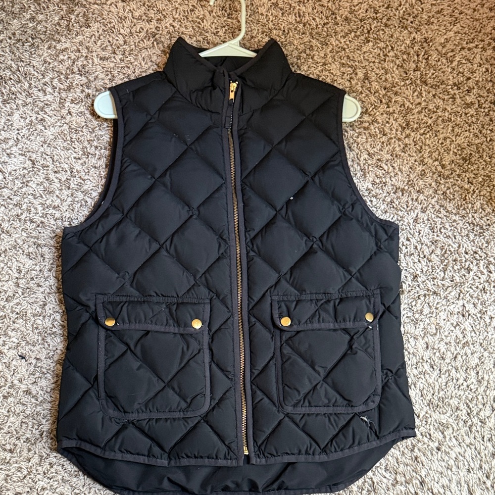 J. Crew Black Quilted Vest with Gold Details